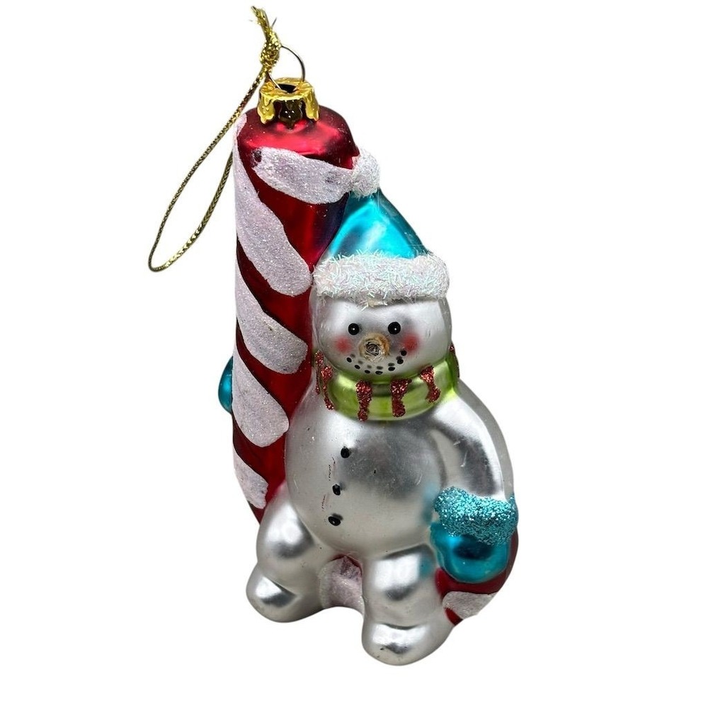 Old World Christmas‎ Snowman with Candy Cane Glass Ornament